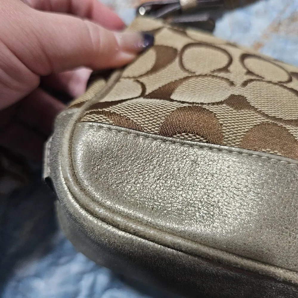 2005 Metallic champagne suede y2k Coach Demi Shoulder Bag